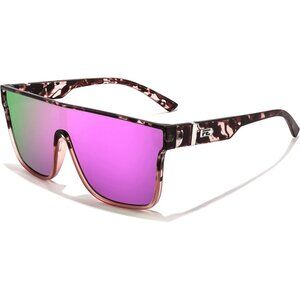Women's Transparent Pink Leopard Frame & Purple Square Large Sun Glasses